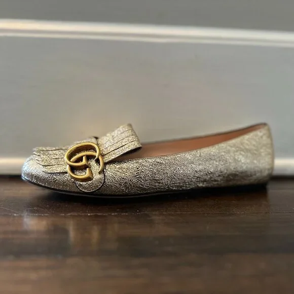 GUCCI Marmont Crackle Leather Gold Tassel GG Loafer 37 (sz. 7) - Picture 5 of 16